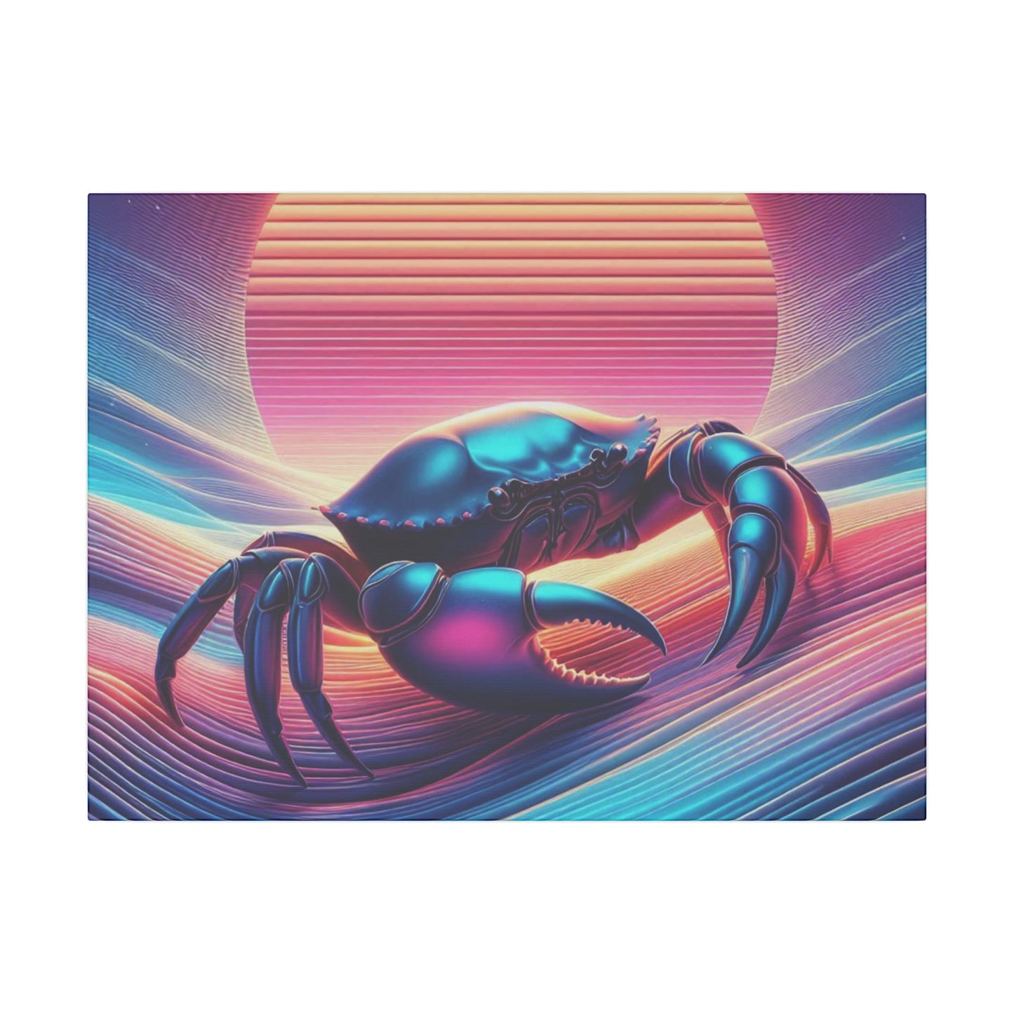 Retro Crab Art Canvas Wall Decor - Vibrant Sunset Design