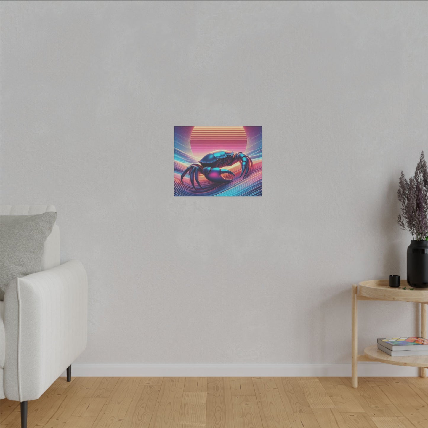 Retro Crab Art Canvas Wall Decor - Vibrant Sunset Design