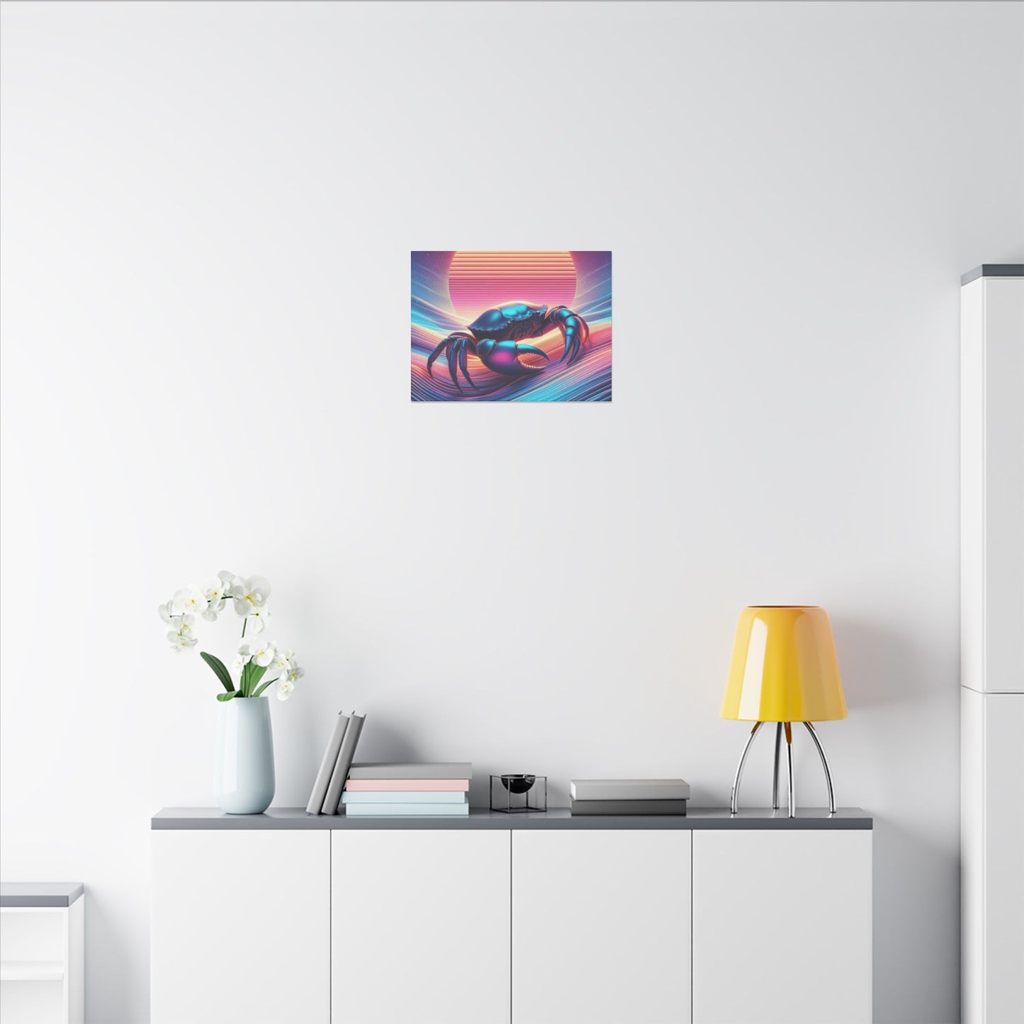 Retro Crab Art Canvas Wall Decor - Vibrant Sunset Design