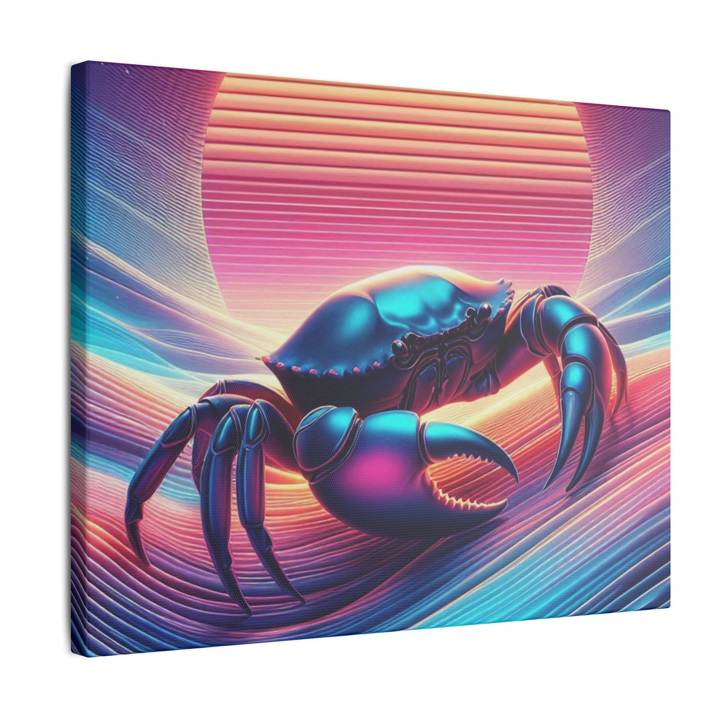 Retro Crab Art Canvas Wall Decor - Vibrant Sunset Design