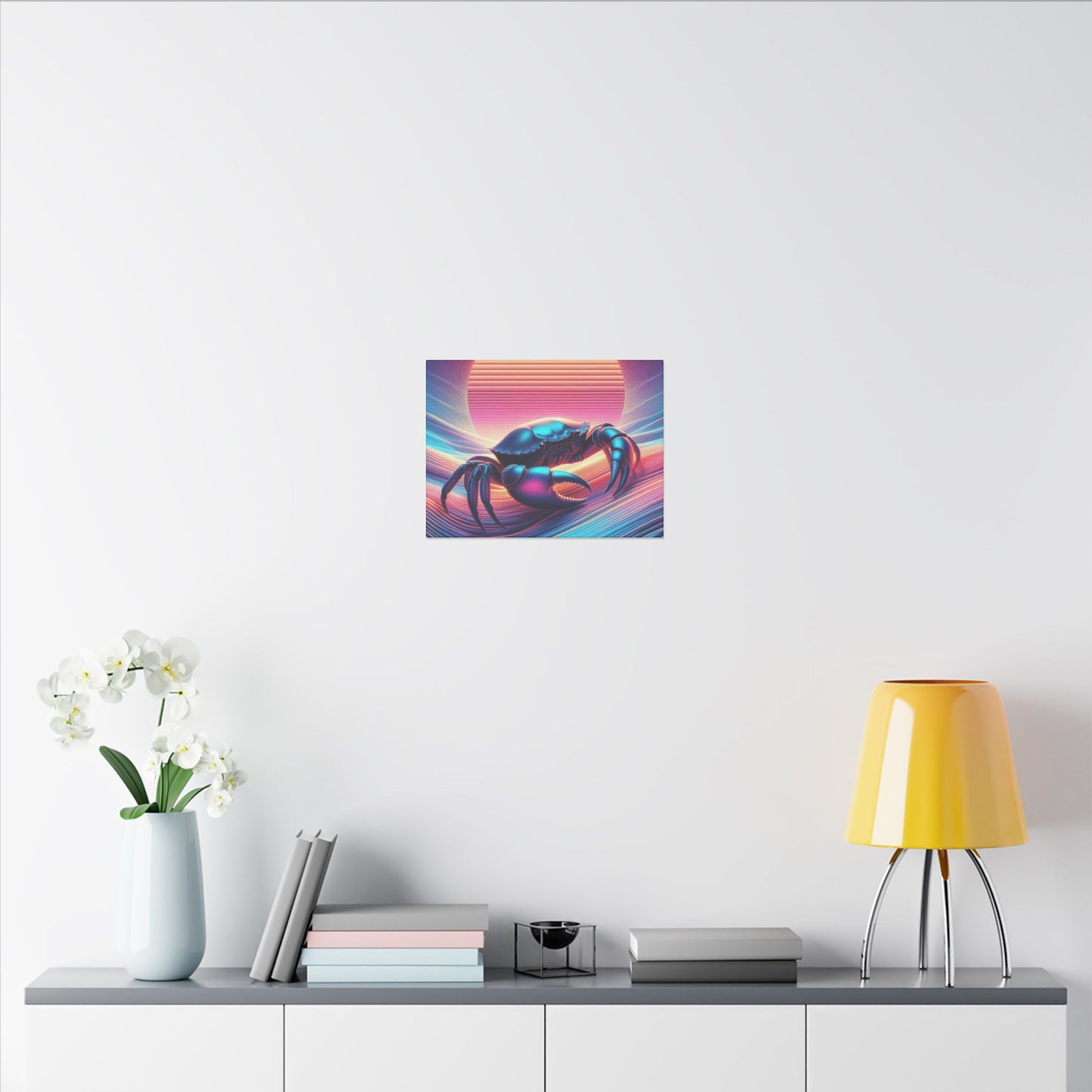 Retro Crab Art Canvas Wall Decor - Vibrant Sunset Design