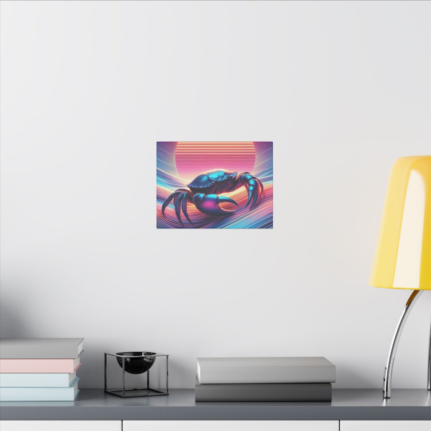 Retro Crab Art Canvas Wall Decor - Vibrant Sunset Design