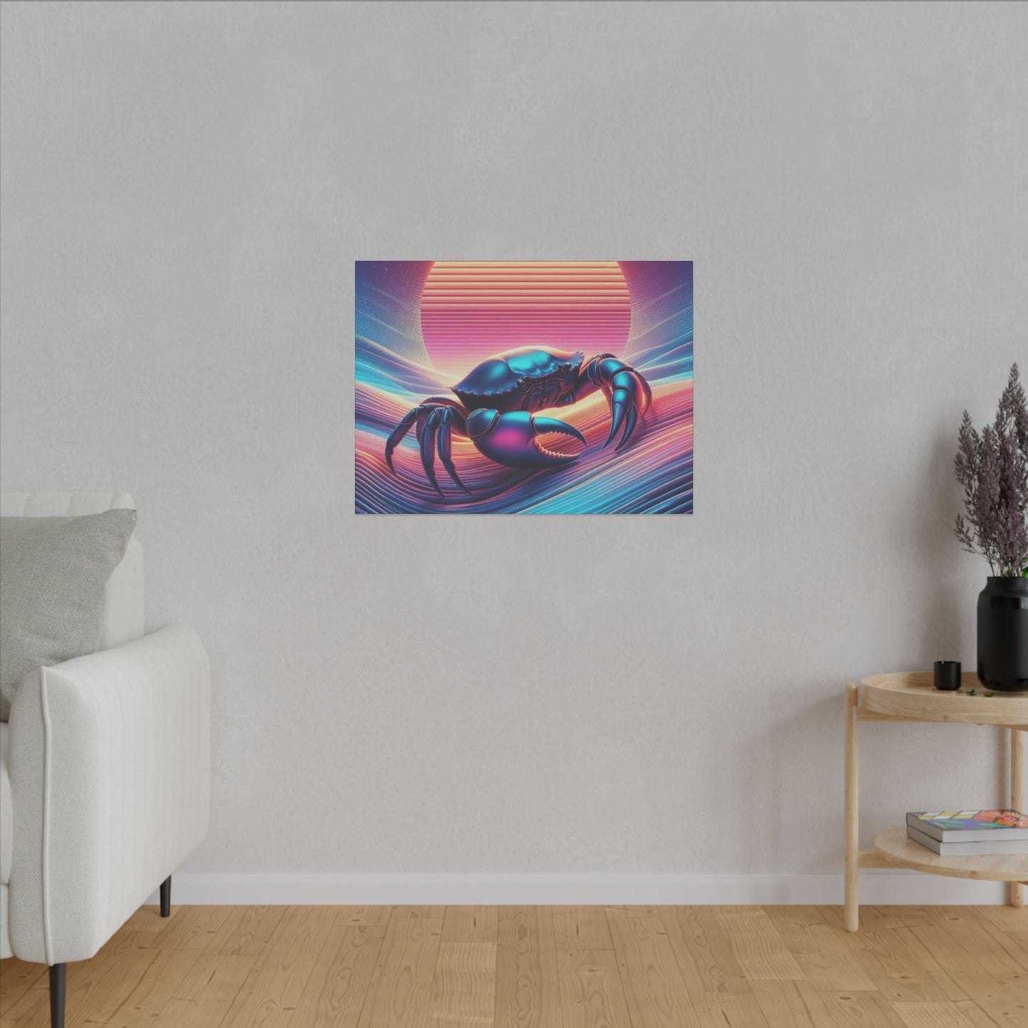 Retro Crab Art Canvas Wall Decor - Vibrant Sunset Design