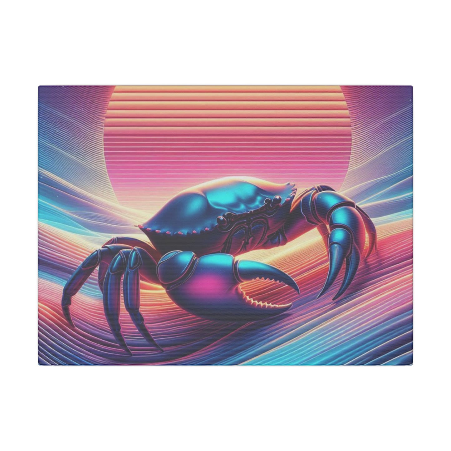 Retro Crab Art Canvas Wall Decor - Vibrant Sunset Design