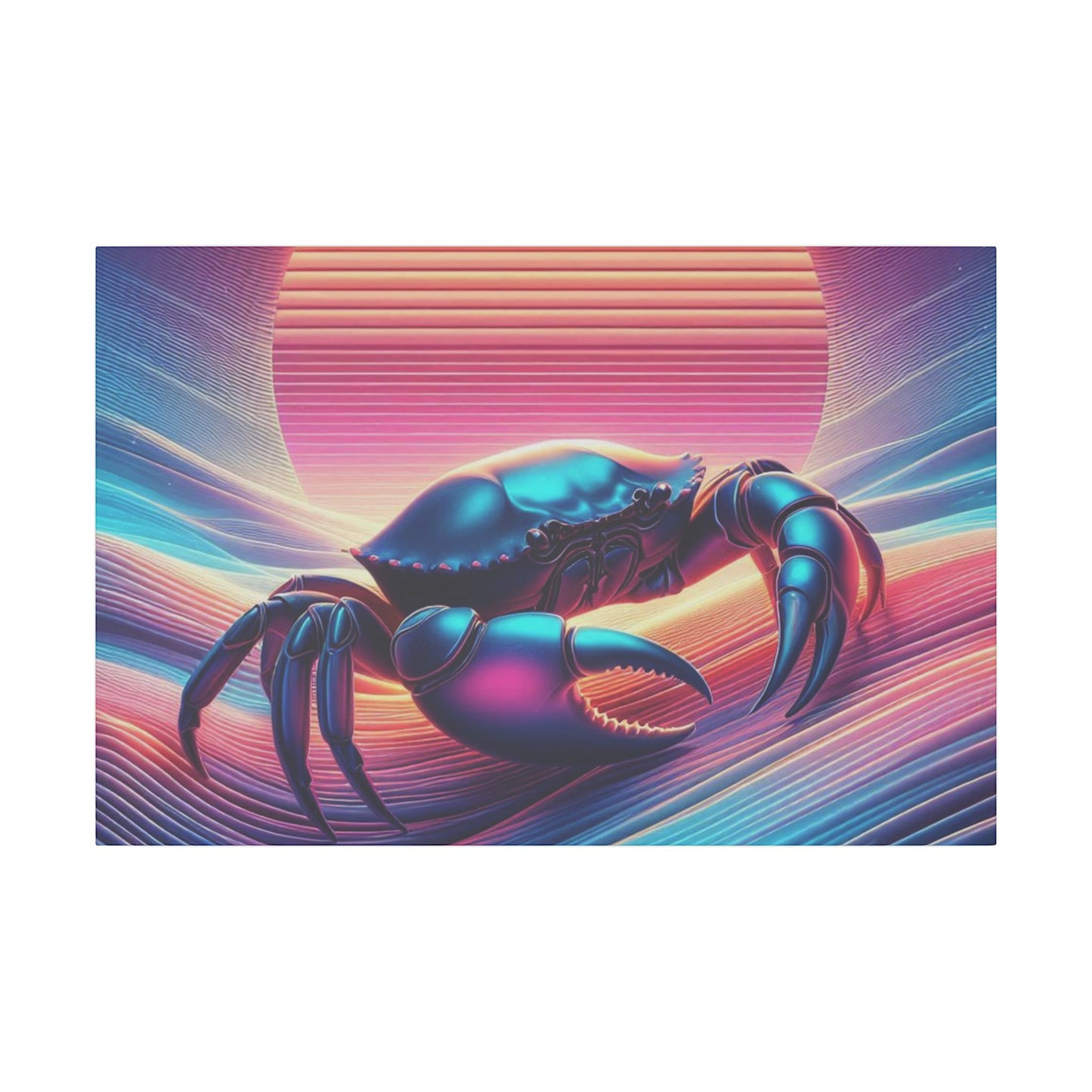 Retro Crab Art Canvas Wall Decor - Vibrant Sunset Design