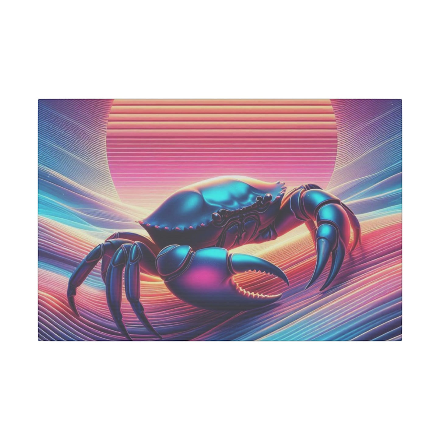 Retro Crab Art Canvas Wall Decor - Vibrant Sunset Design