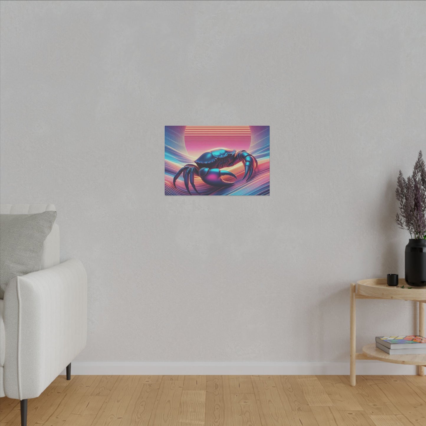 Retro Crab Art Canvas Wall Decor - Vibrant Sunset Design