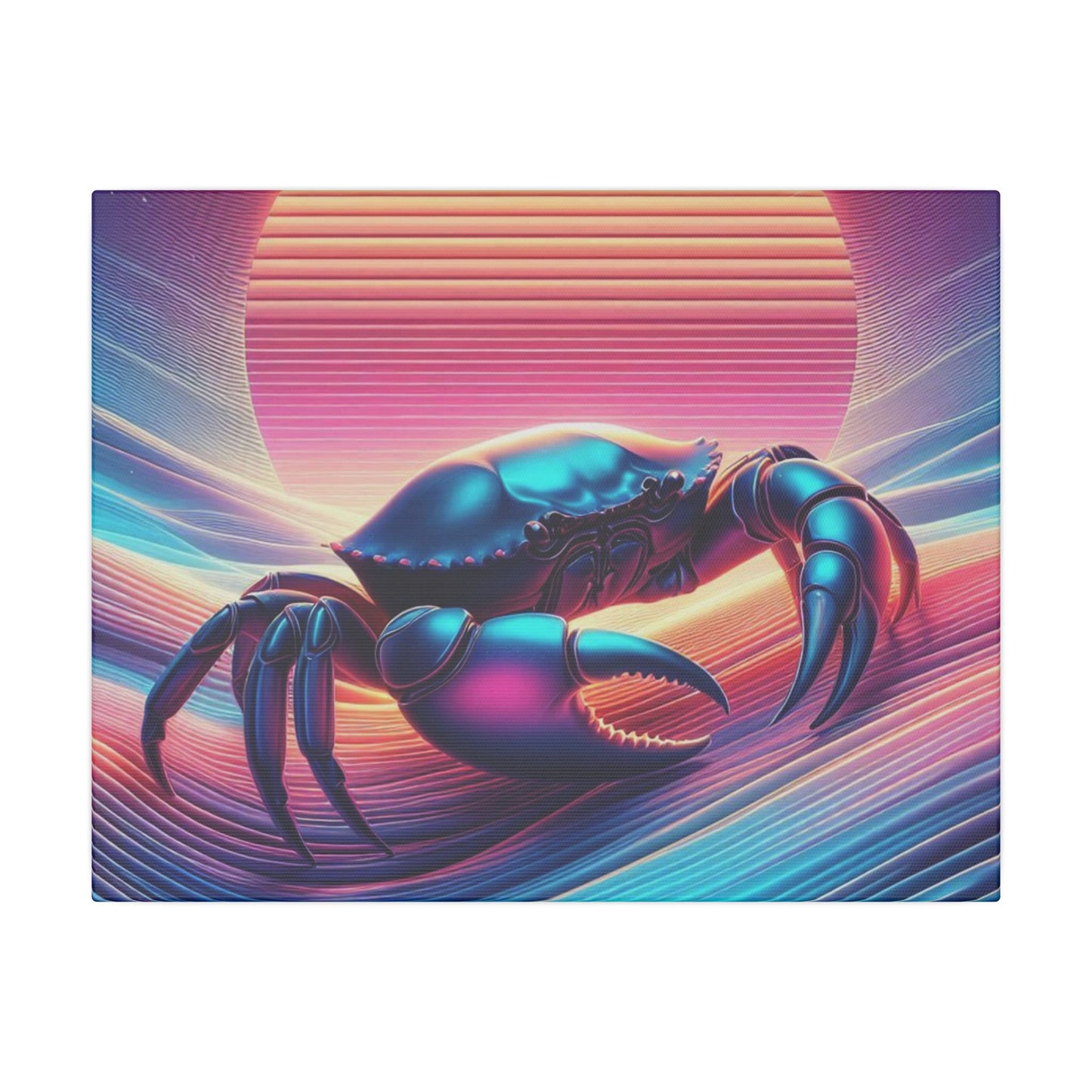 Retro Crab Art Canvas Wall Decor - Vibrant Sunset Design