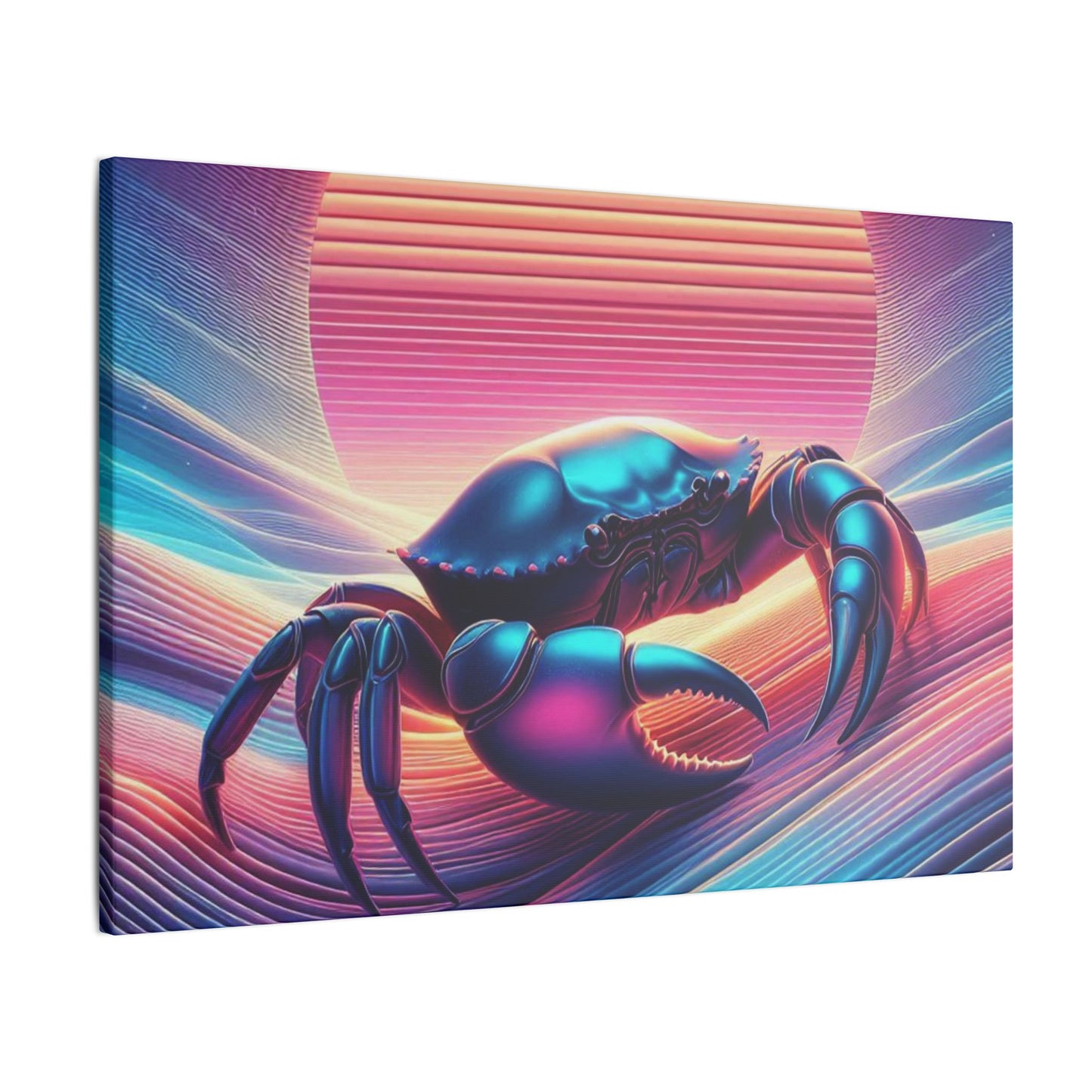 Retro Crab Art Canvas Wall Decor - Vibrant Sunset Design