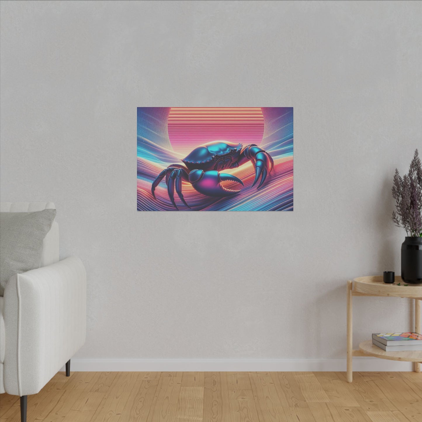 Retro Crab Art Canvas Wall Decor - Vibrant Sunset Design