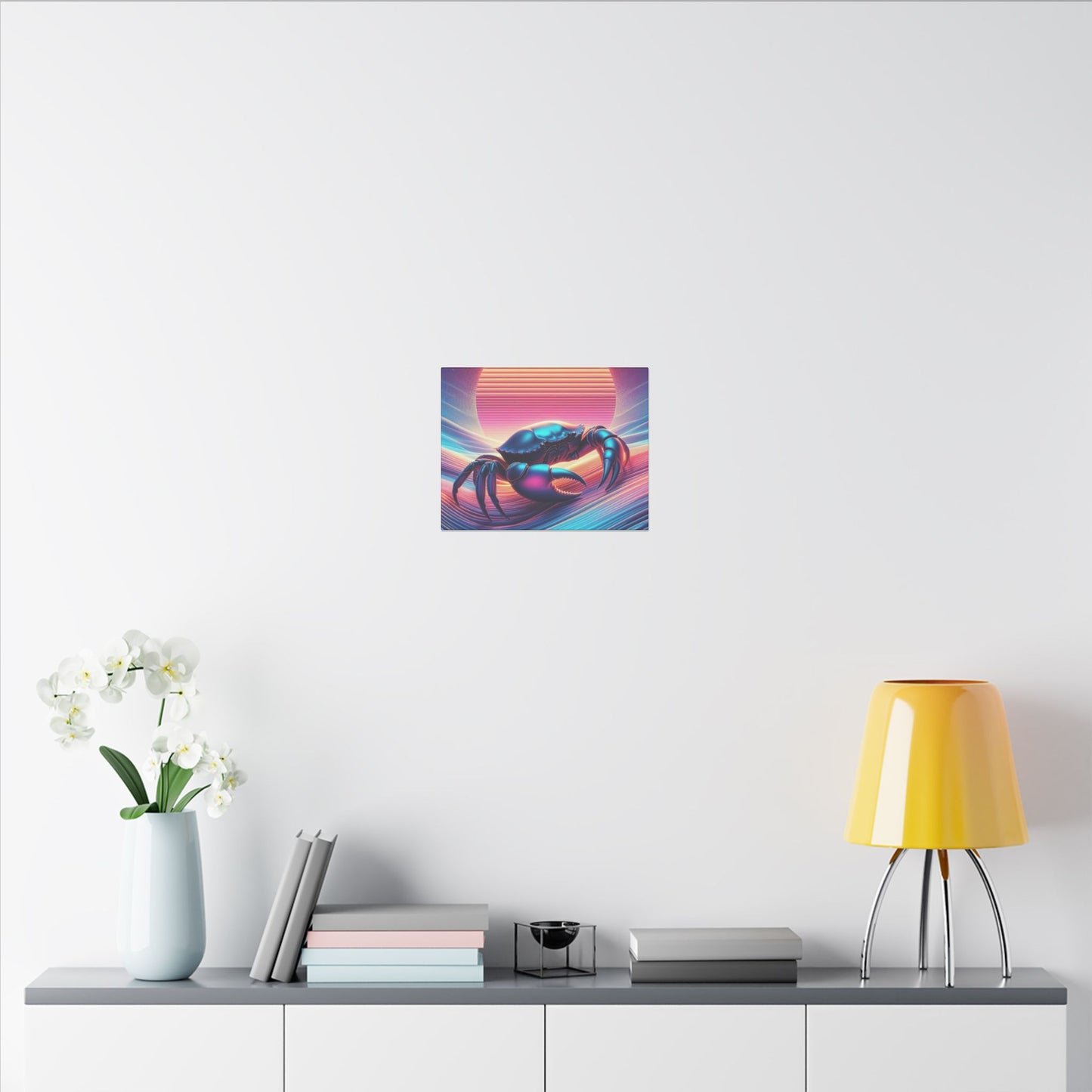 Retro Crab Art Canvas Wall Decor - Vibrant Sunset Design