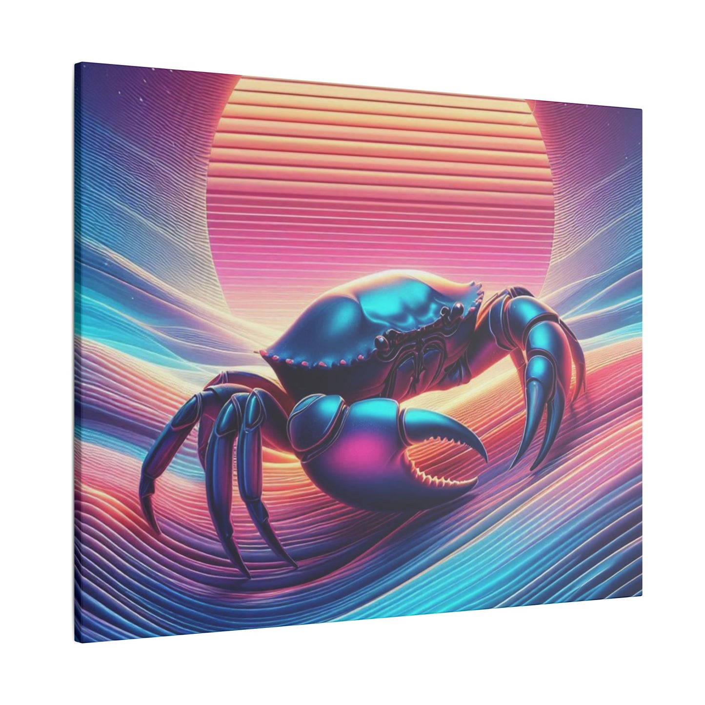 Retro Crab Art Canvas Wall Decor - Vibrant Sunset Design