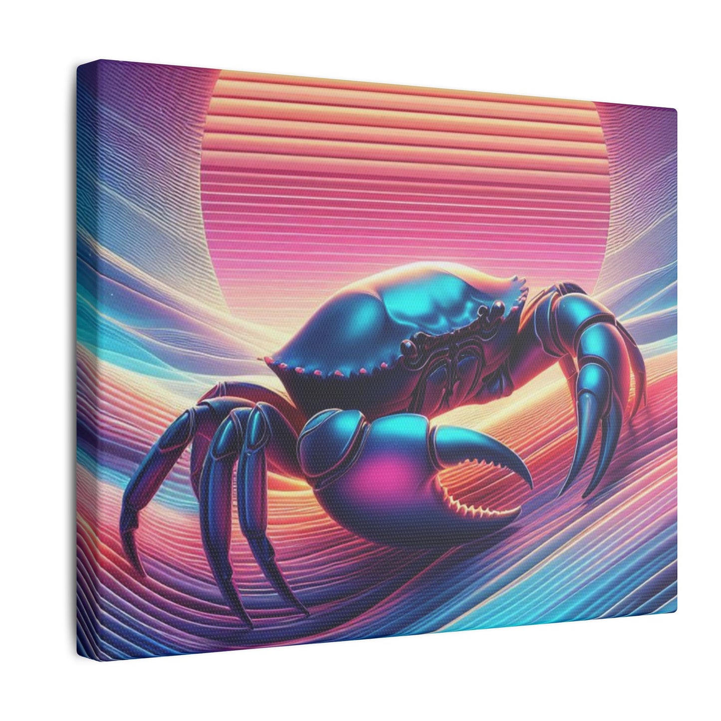 Retro Crab Art Canvas Wall Decor - Vibrant Sunset Design