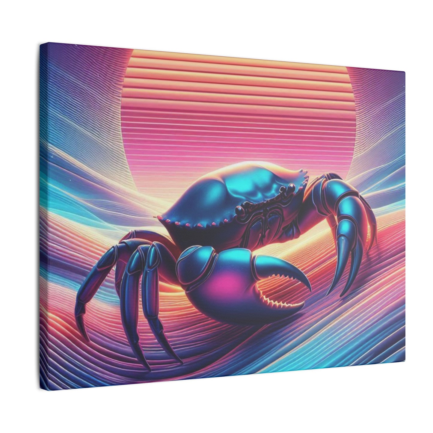 Retro Crab Art Canvas Wall Decor - Vibrant Sunset Design