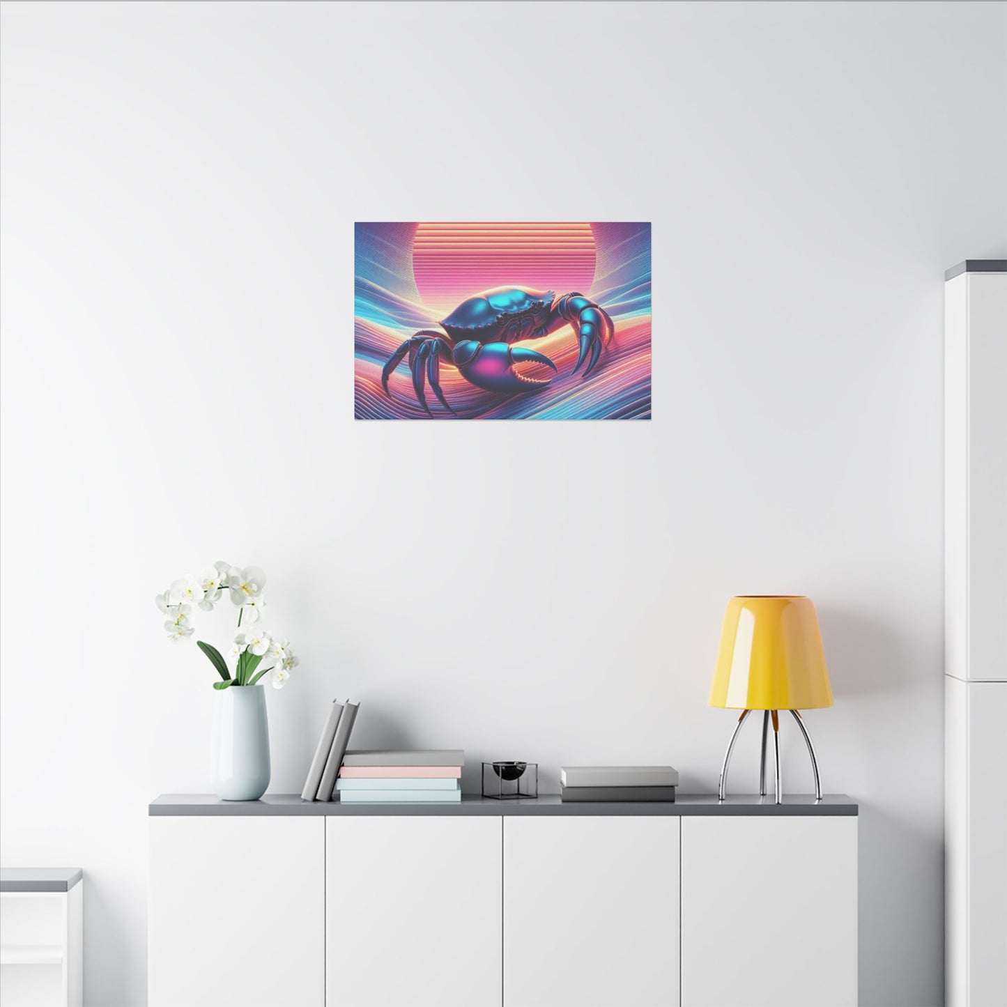 Retro Crab Art Canvas Wall Decor - Vibrant Sunset Design