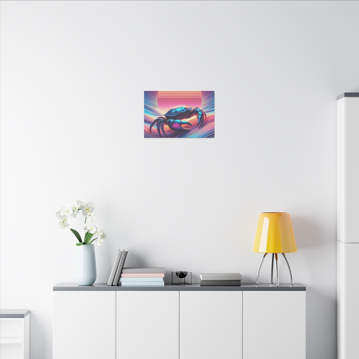 Retro Crab Art Canvas Wall Decor - Vibrant Sunset Design