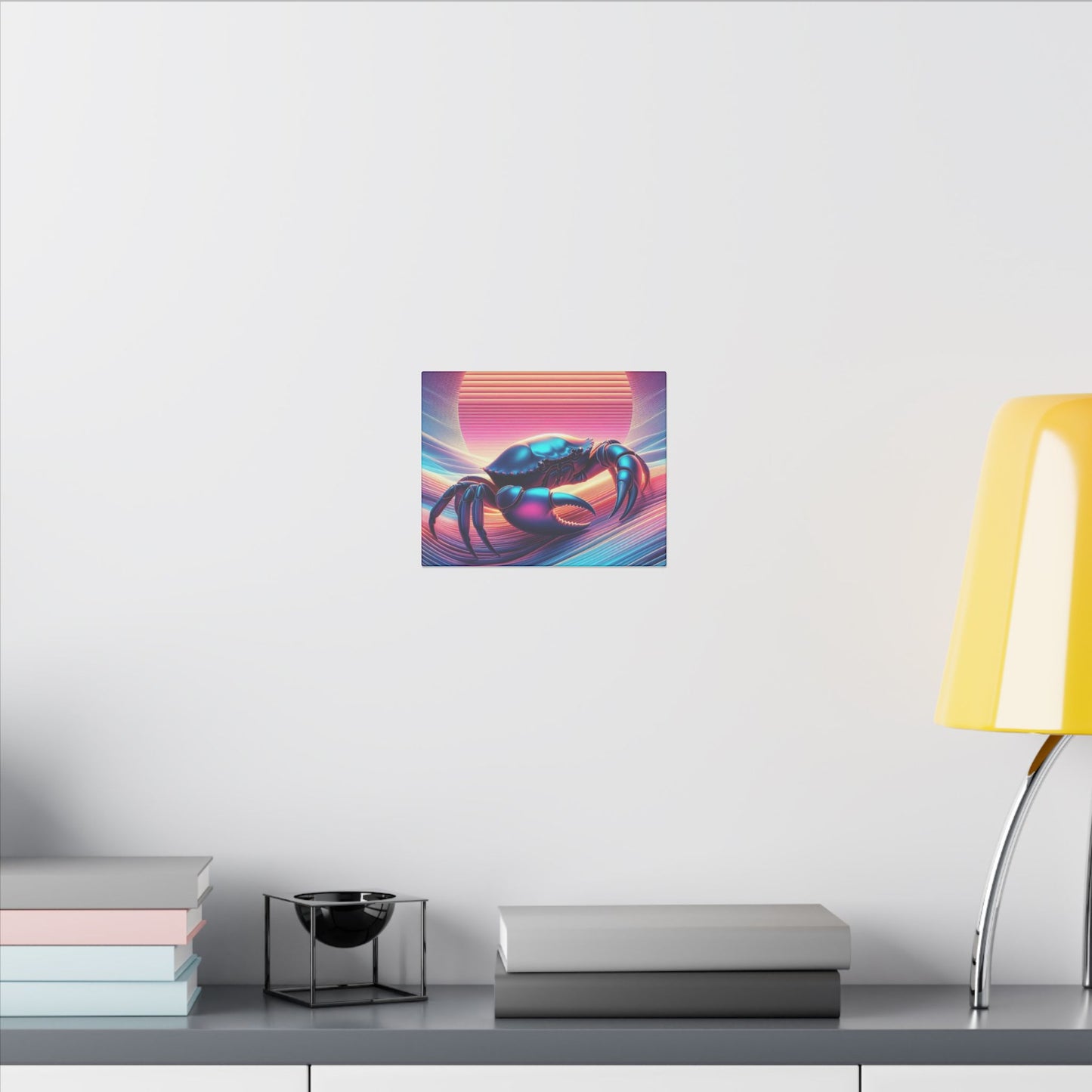 Retro Crab Art Canvas Wall Decor - Vibrant Sunset Design