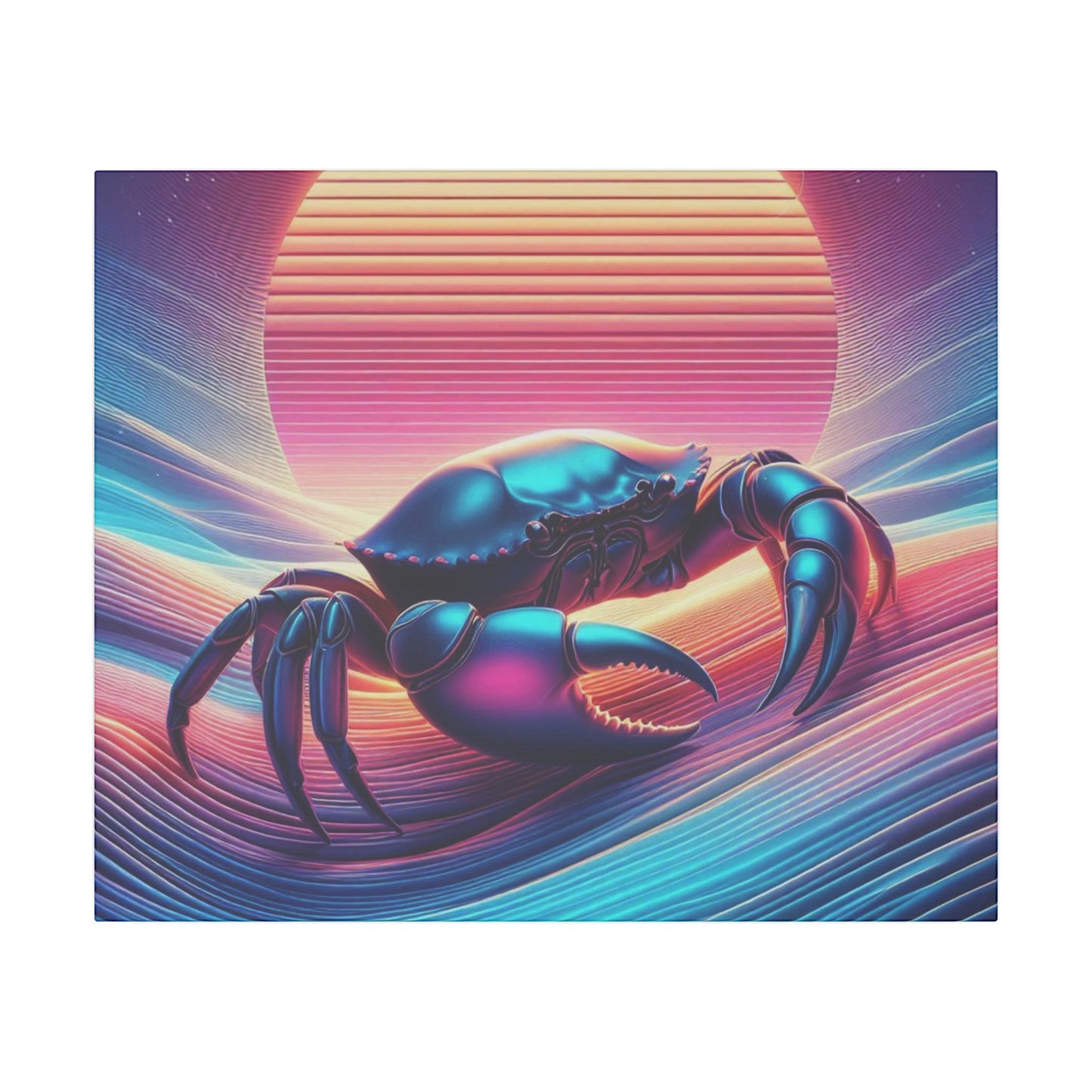 Retro Crab Art Canvas Wall Decor - Vibrant Sunset Design
