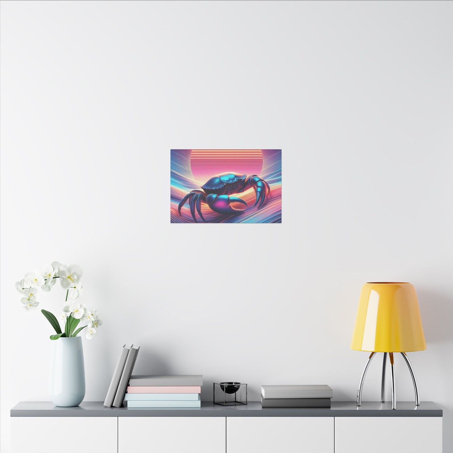 Retro Crab Art Canvas Wall Decor - Vibrant Sunset Design