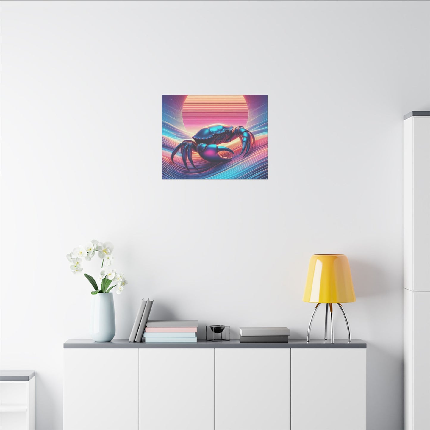 Retro Crab Art Canvas Wall Decor - Vibrant Sunset Design