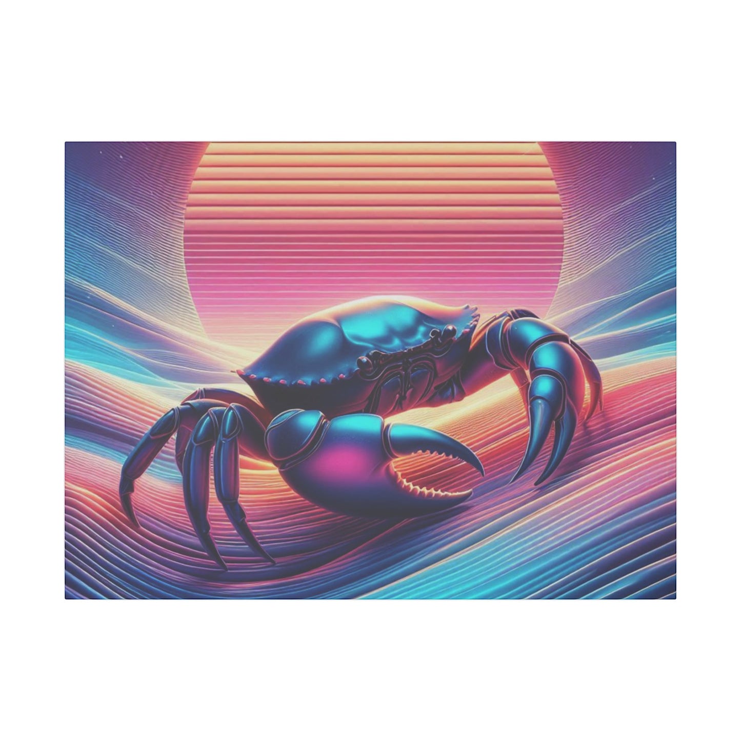 Retro Crab Art Canvas Wall Decor - Vibrant Sunset Design