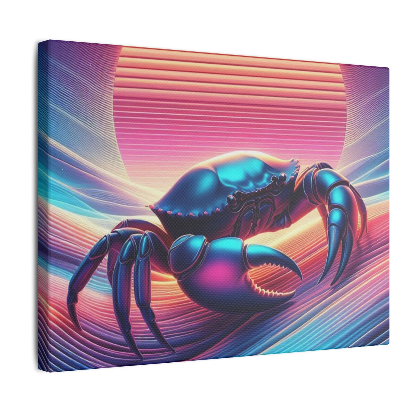Retro Crab Art Canvas Wall Decor - Vibrant Sunset Design