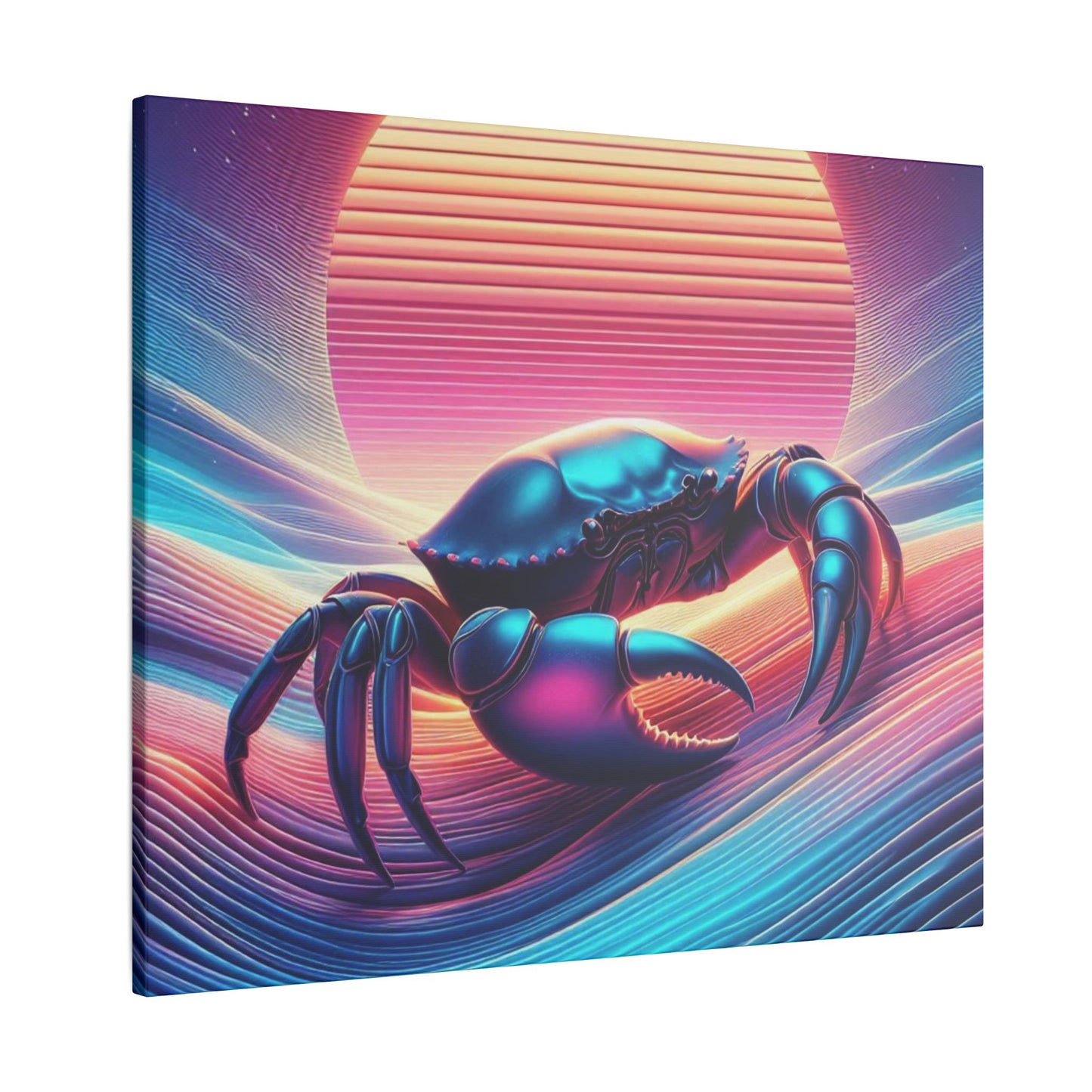 Retro Crab Art Canvas Wall Decor - Vibrant Sunset Design