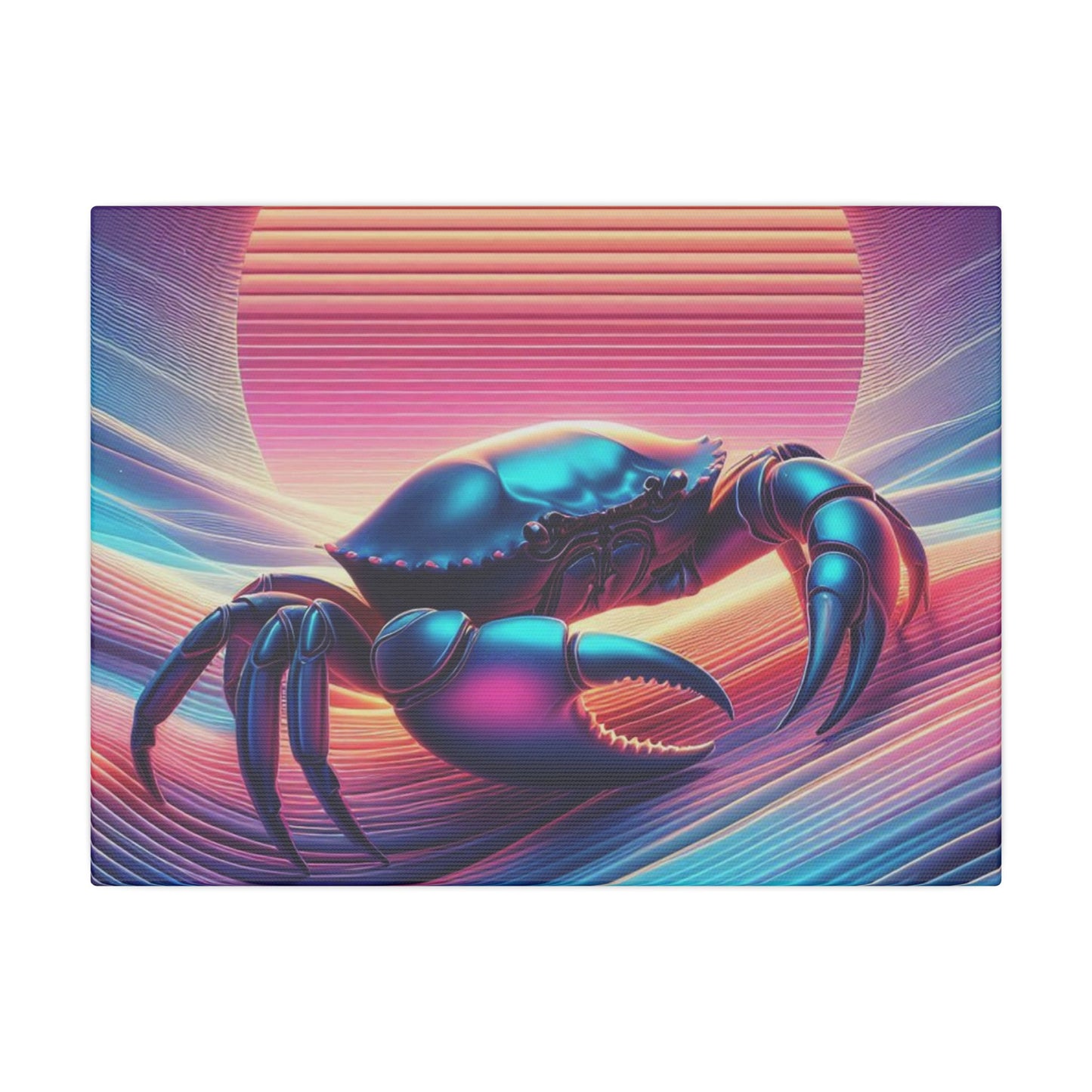 Retro Crab Art Canvas Wall Decor - Vibrant Sunset Design