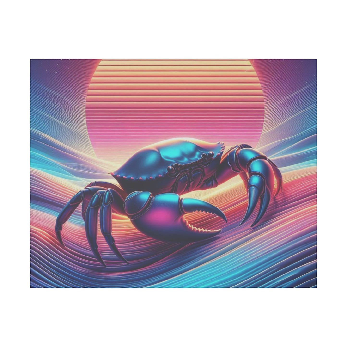 Retro Crab Art Canvas Wall Decor - Vibrant Sunset Design