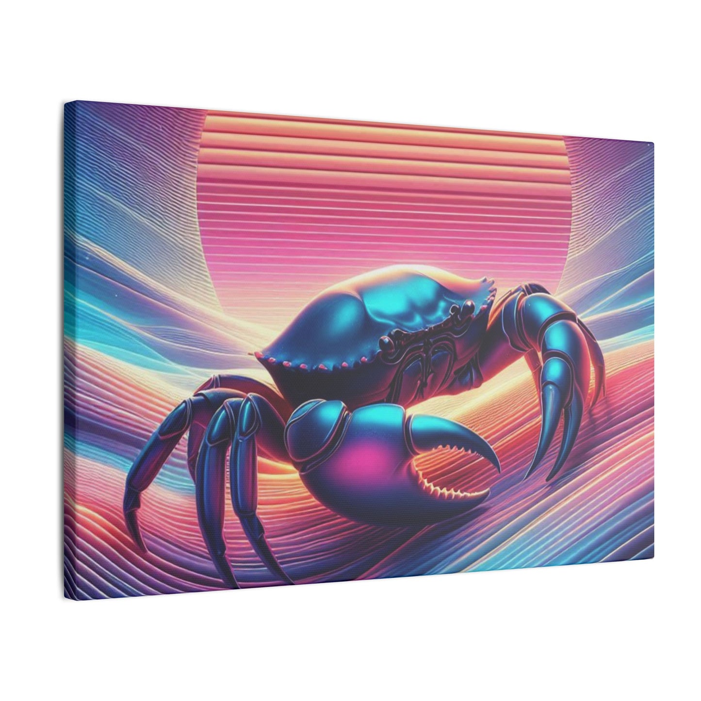 Retro Crab Art Canvas Wall Decor - Vibrant Sunset Design
