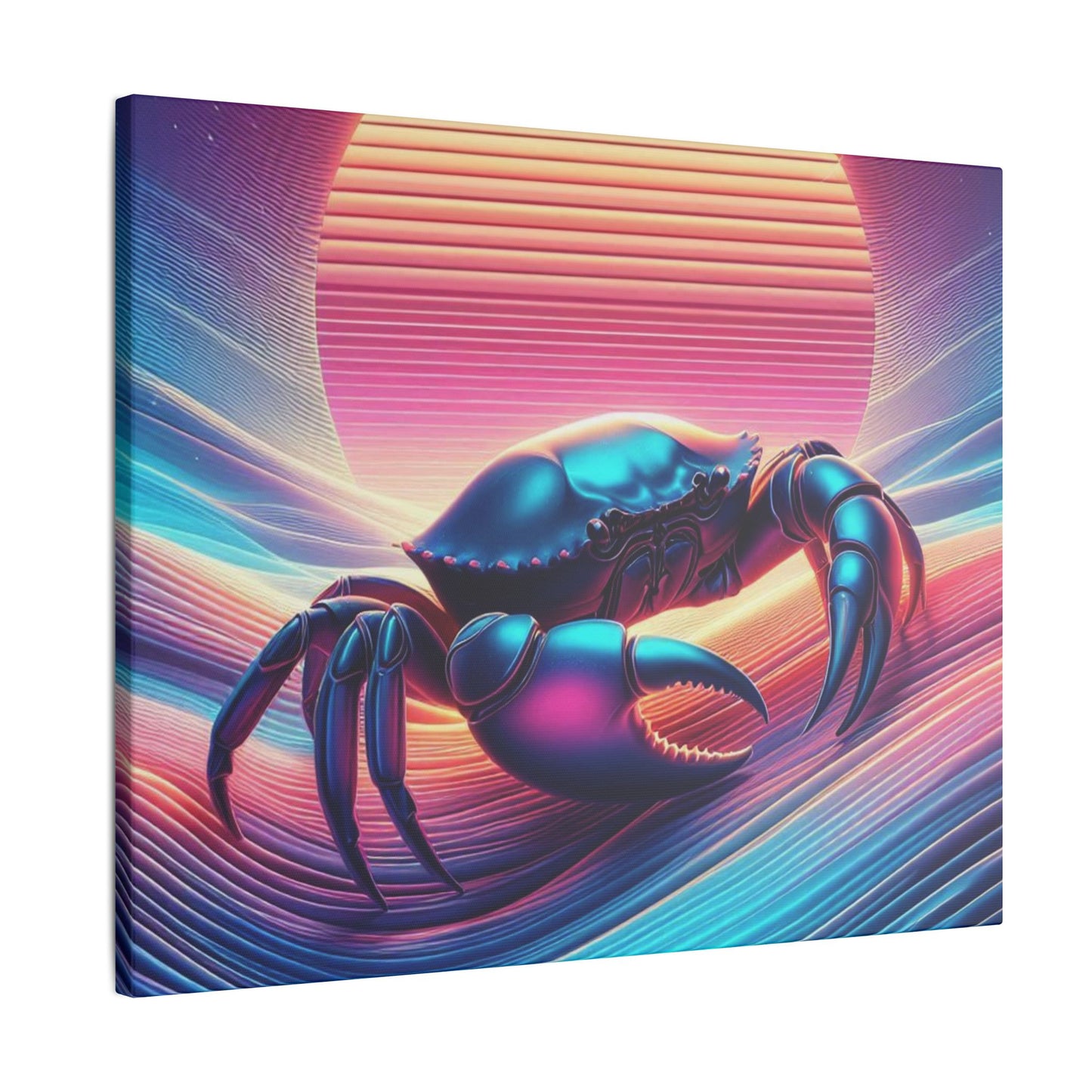 Retro Crab Art Canvas Wall Decor - Vibrant Sunset Design