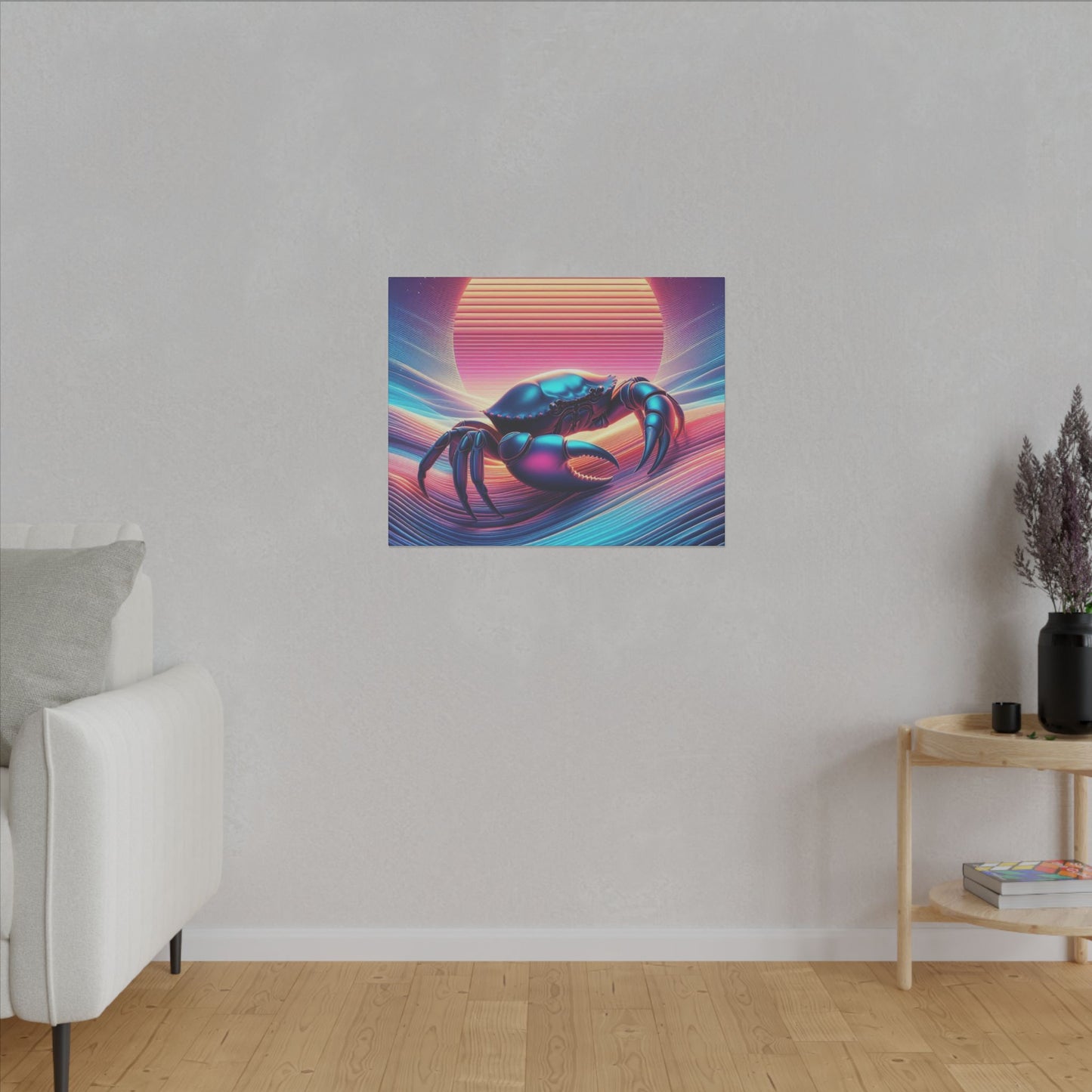 Retro Crab Art Canvas Wall Decor - Vibrant Sunset Design