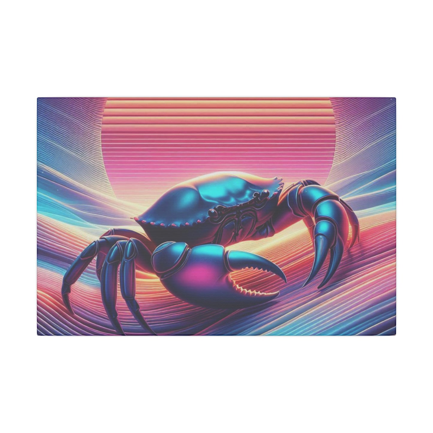 Retro Crab Art Canvas Wall Decor - Vibrant Sunset Design
