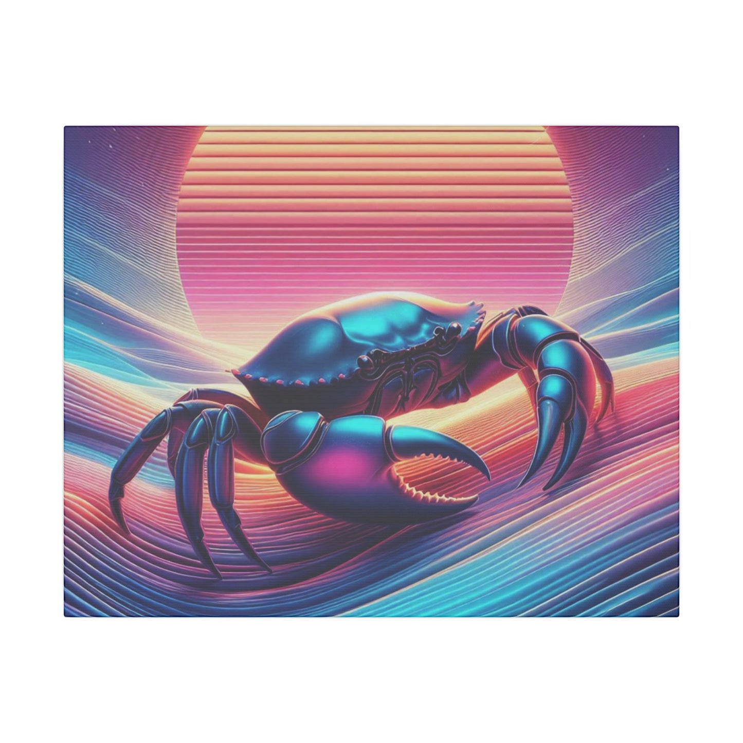 Retro Crab Art Canvas Wall Decor - Vibrant Sunset Design