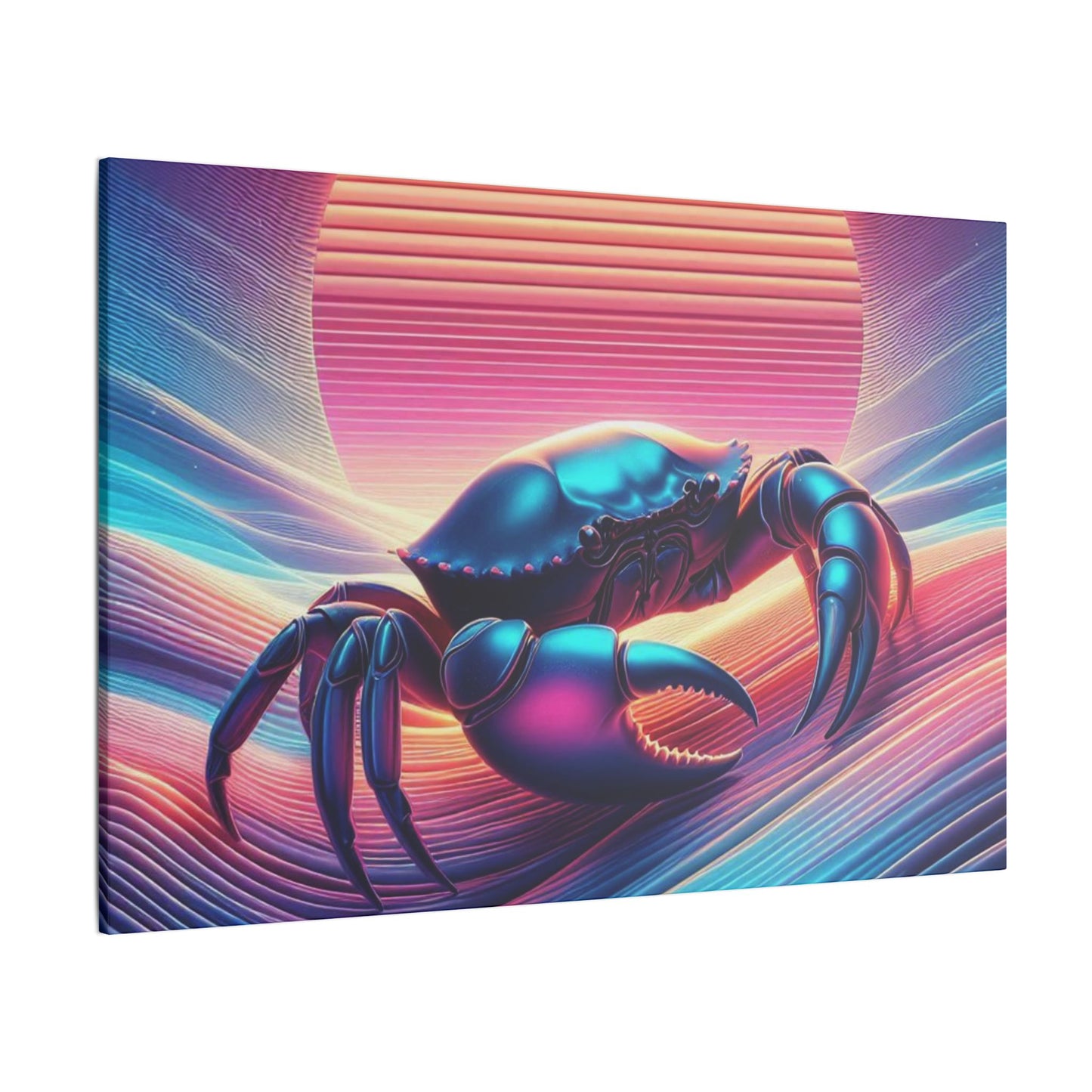 Retro Crab Art Canvas Wall Decor - Vibrant Sunset Design