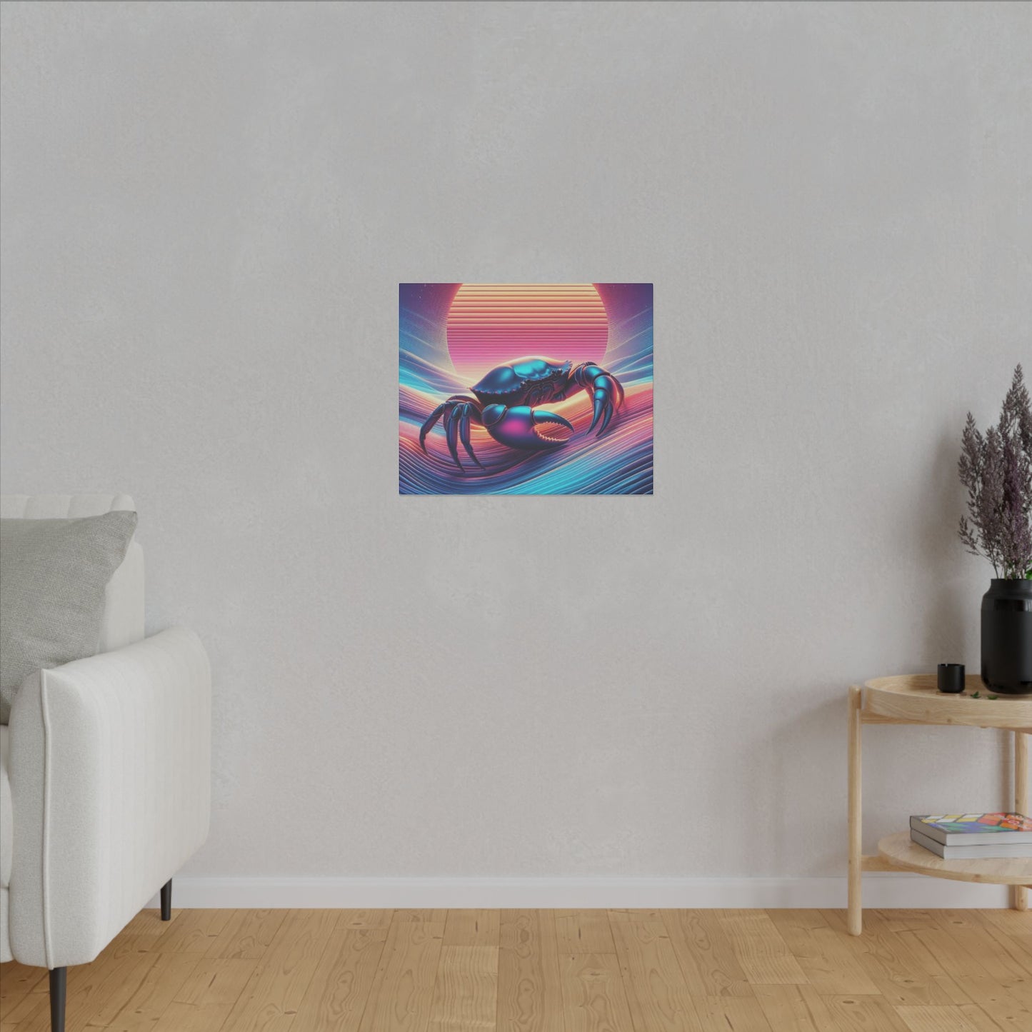 Retro Crab Art Canvas Wall Decor - Vibrant Sunset Design