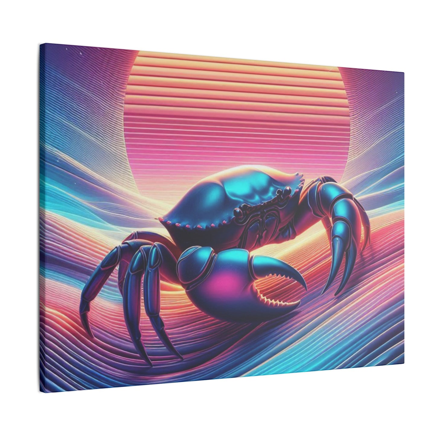 Retro Crab Art Canvas Wall Decor - Vibrant Sunset Design