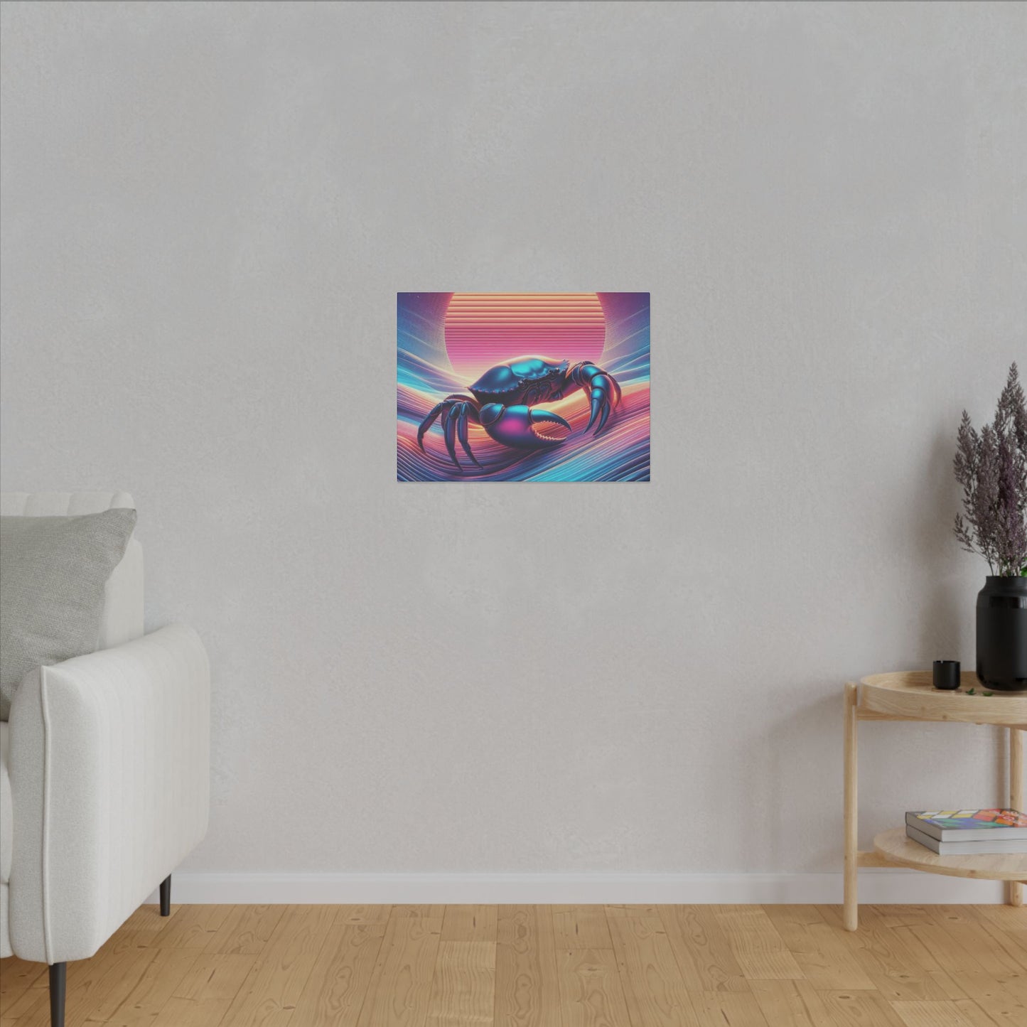 Retro Crab Art Canvas Wall Decor - Vibrant Sunset Design