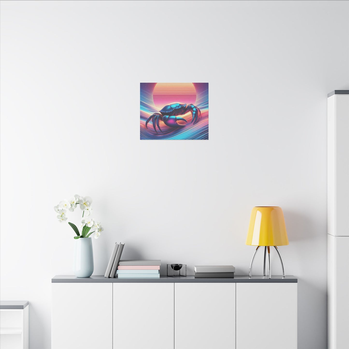 Retro Crab Art Canvas Wall Decor - Vibrant Sunset Design