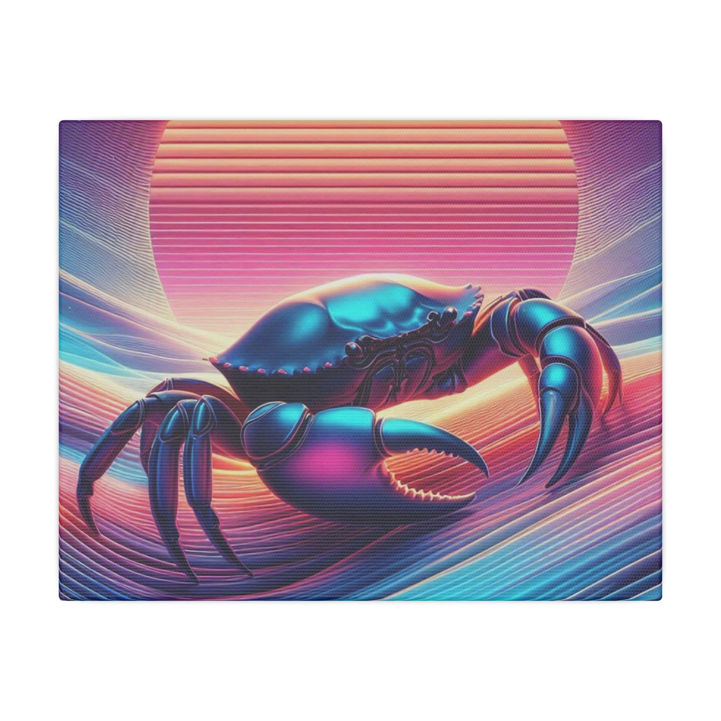 Retro Crab Art Canvas Wall Decor - Vibrant Sunset Design